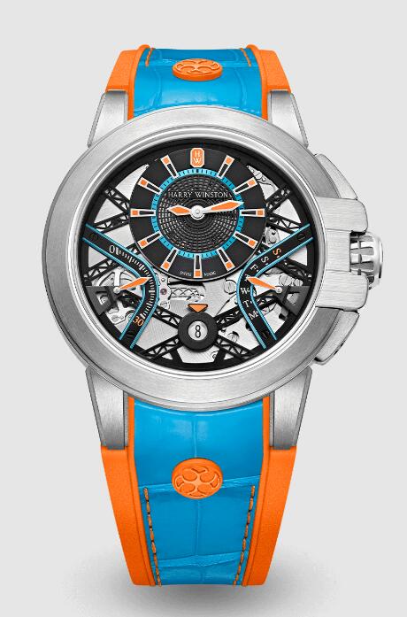 Harry Winston Ocean Zalium Variation Turquoise Orange OCEABI42ZZ004 Replica Watch